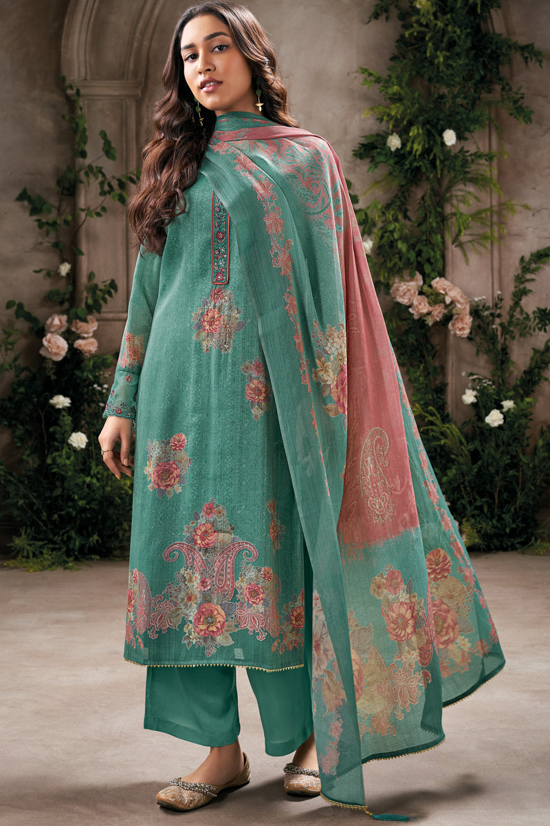 Pure Tissue Digital Printed Embroidered Salwar Suit