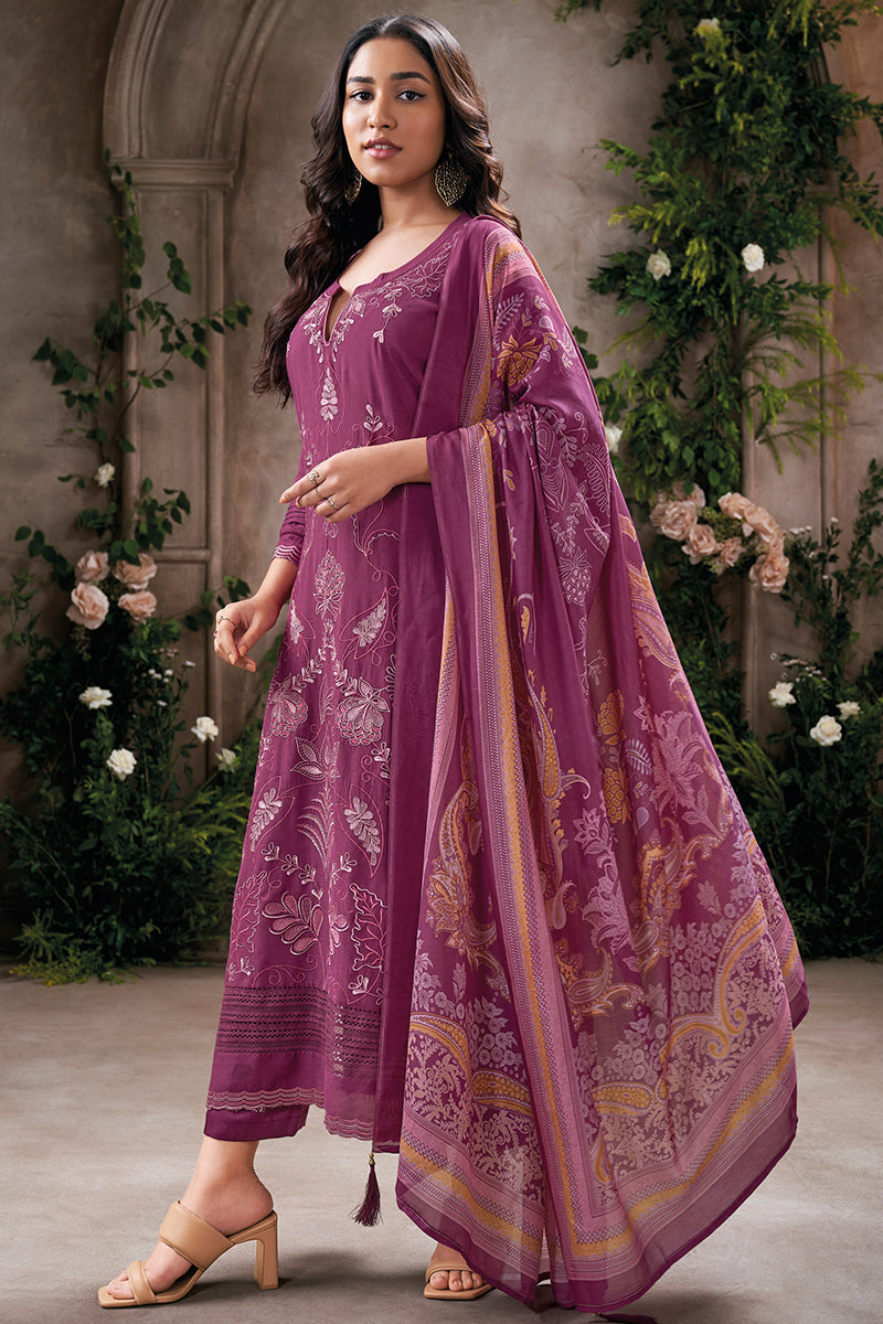 Dazzle in a Rich Magenta Purple Pure Bemberg Silk Salwar Suit
