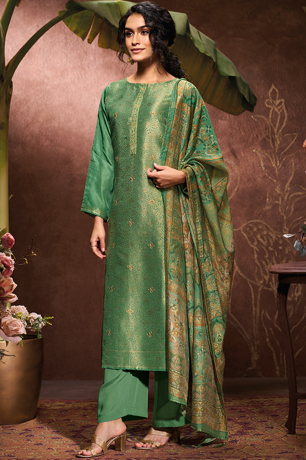 Pure Bemberg Jacquard Silk Embroidered Salwar Suit