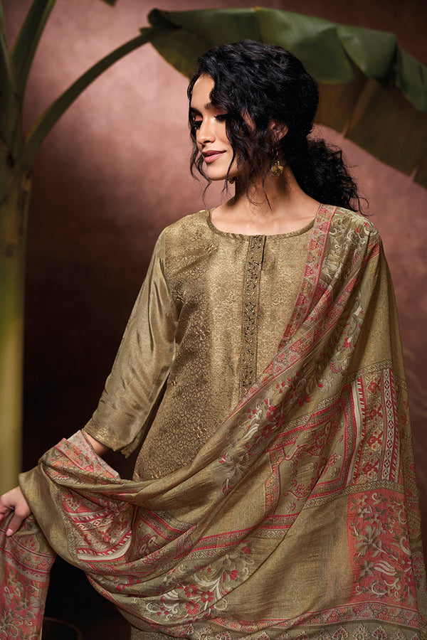 Pure Bemberg Jacquard Silk Embroidered Salwar Suit