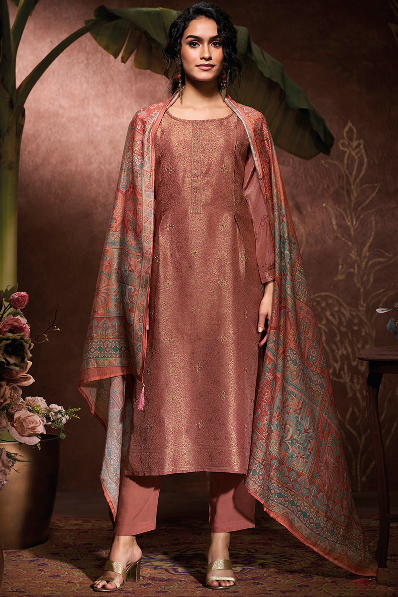 Pure Bemberg Jacquard Silk Embroidered Salwar Suit