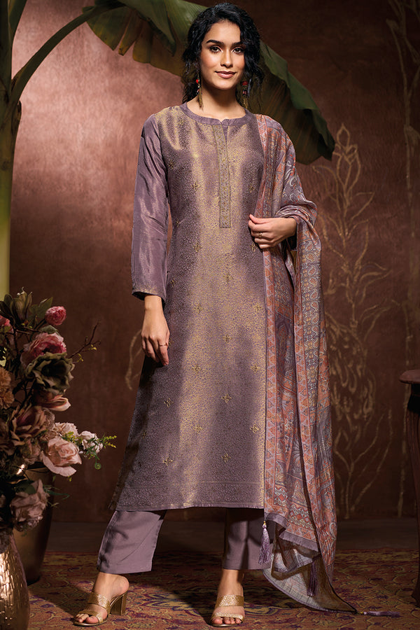 Pure Bemberg Jacquard Silk Embroidered Salwar Suit