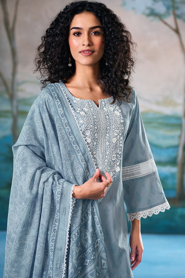 Superior Cotton Block Print Embroidered Salwar Suit