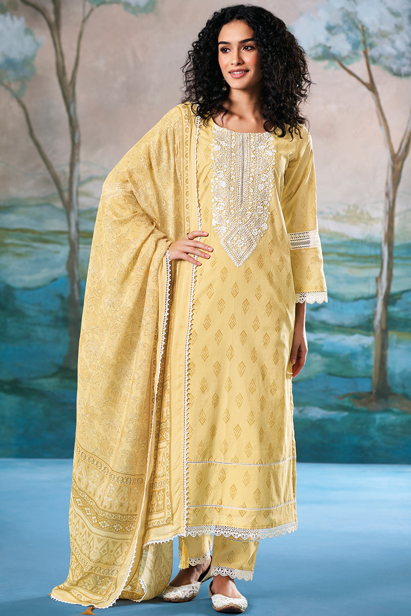 Superior Cotton Block Print Embroidered Salwar Suit