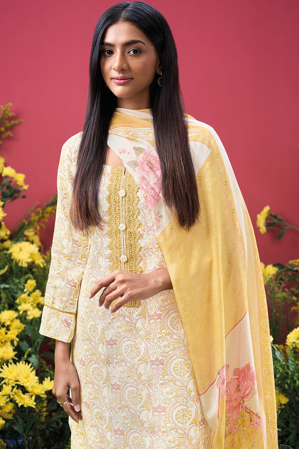 Premium Pure Linen Block Printed GPO Lace Salwar Suit