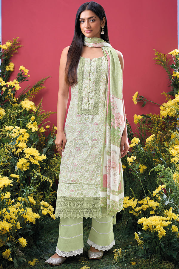 Premium Pure Linen Block Printed GPO Lace Salwar Suit