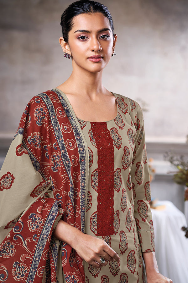 Superior Cotton Block Print Embroidered Salwar Suit