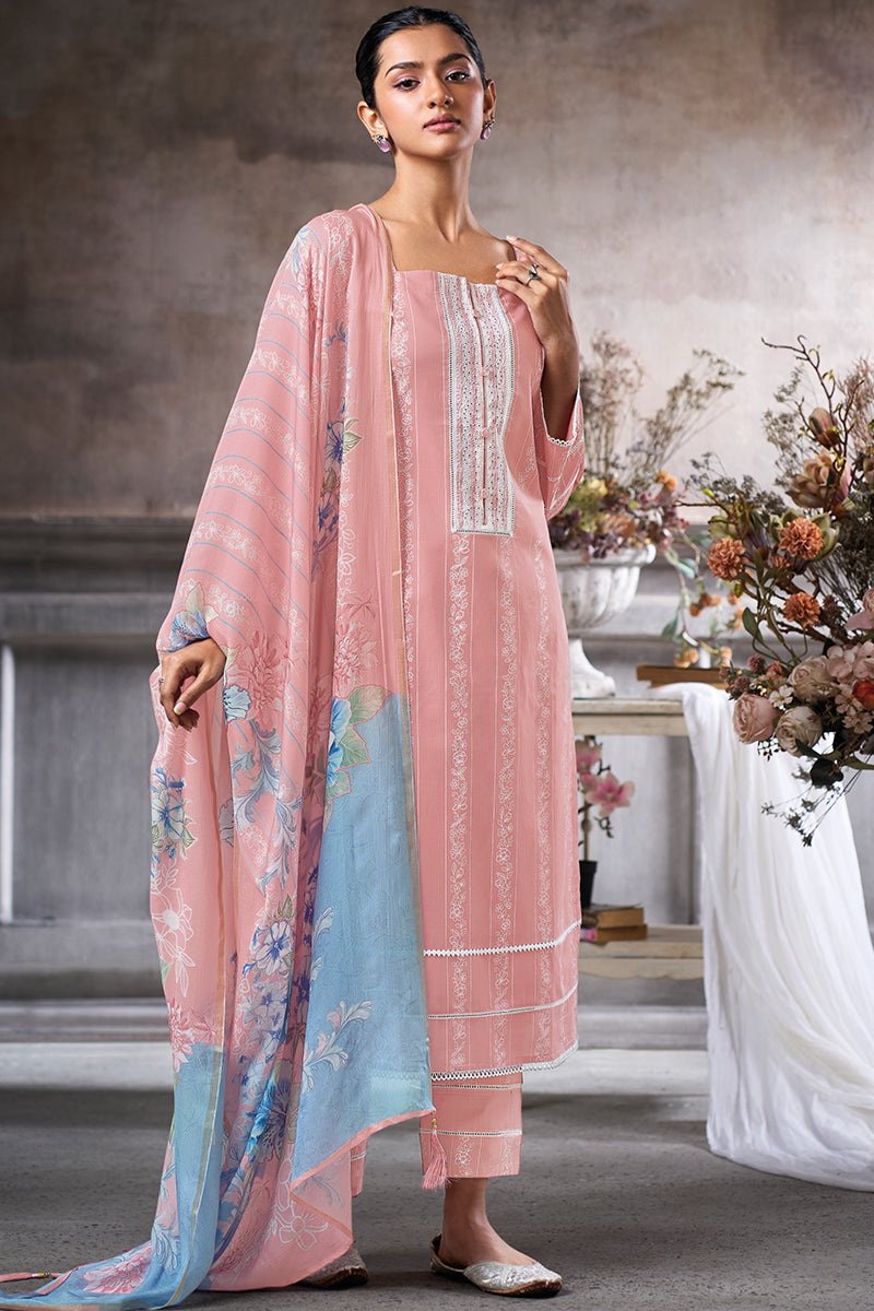 Superior Cotton Block Print Borrer Embroidered Salwar Suit