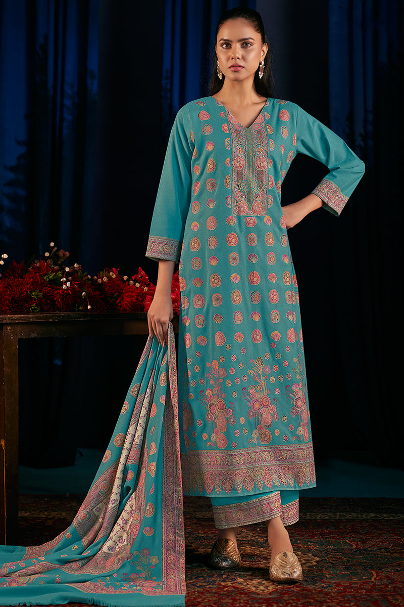 Premium Pure Wool Pashmina Meena Jacquard Salwar Suit