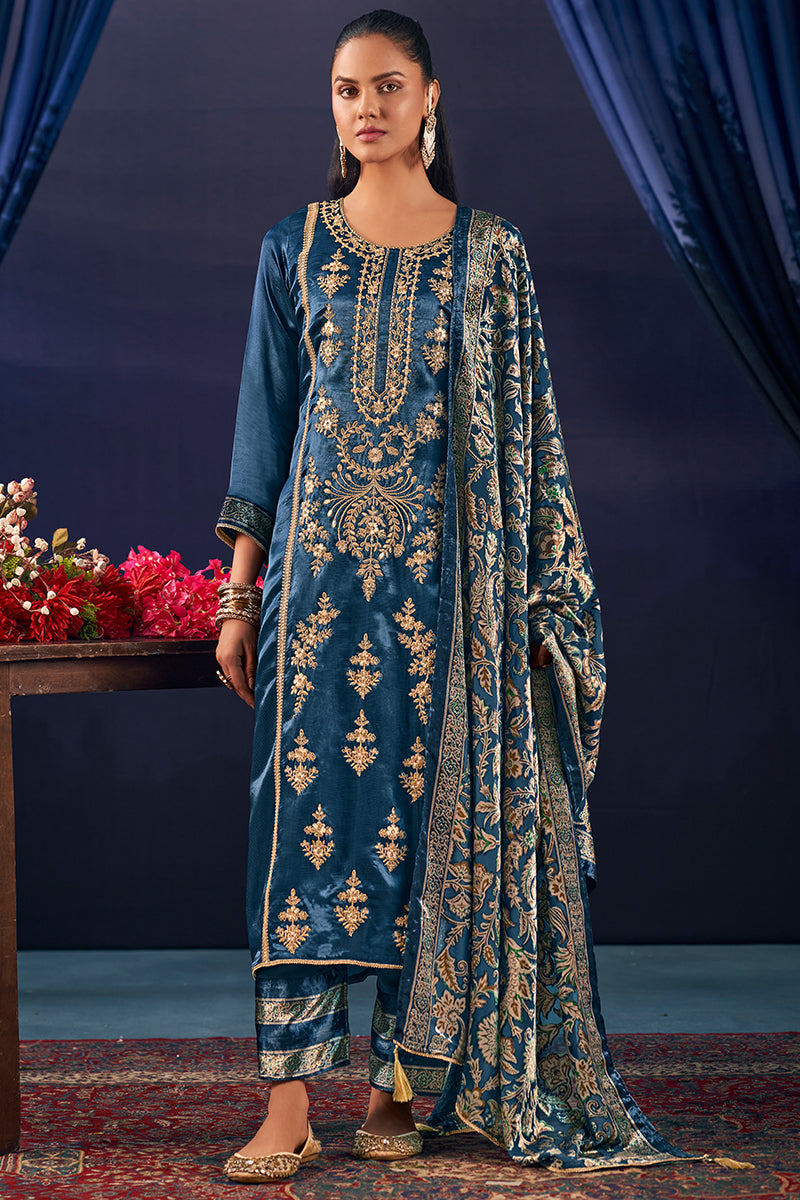 Premium Pure Mulberry Silk Solid Embroidered Salwar Suit