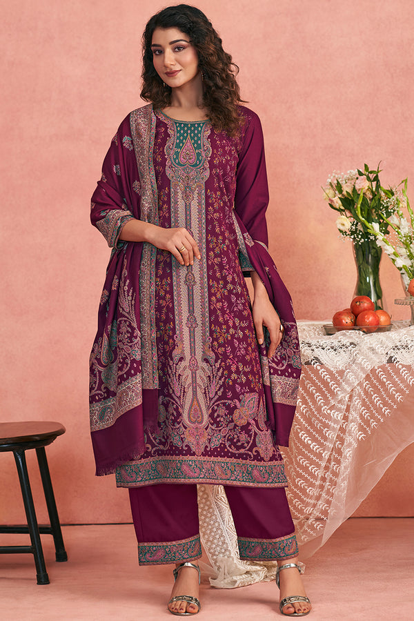 Premium Pure Wool Pashmina Meena Jacquard Salwar Suit
