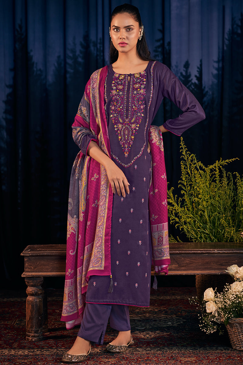 Premium Pure Pashmina Solid Embroidered Salwar Suit