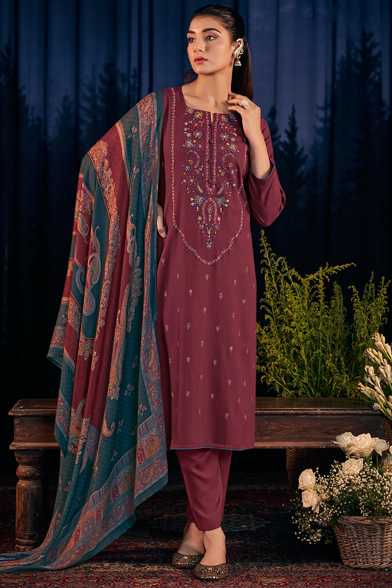 Premium Pure Pashmina Solid Embroidered Salwar Suit