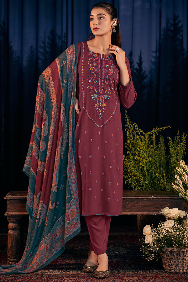 Premium Pure Pashmina Solid Embroidered Salwar Suit