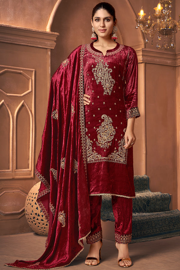 Pure Viscose Velvet Embroidered Salwar Suit
