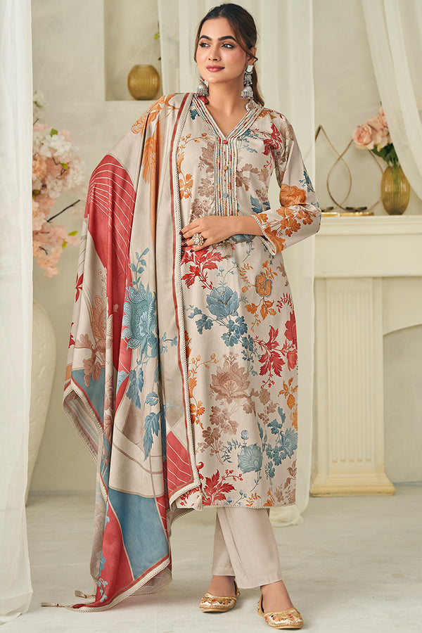 Premium Pure Silk Digital Printed Embroidered Salwar Suit