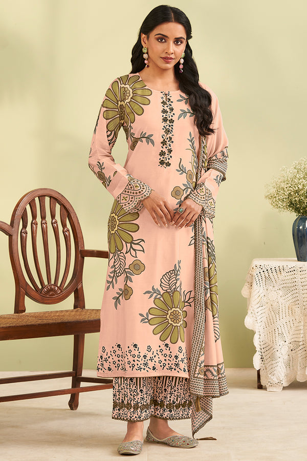 Premium Pure Monga Silk Digital Print Handwork Salwar Suit