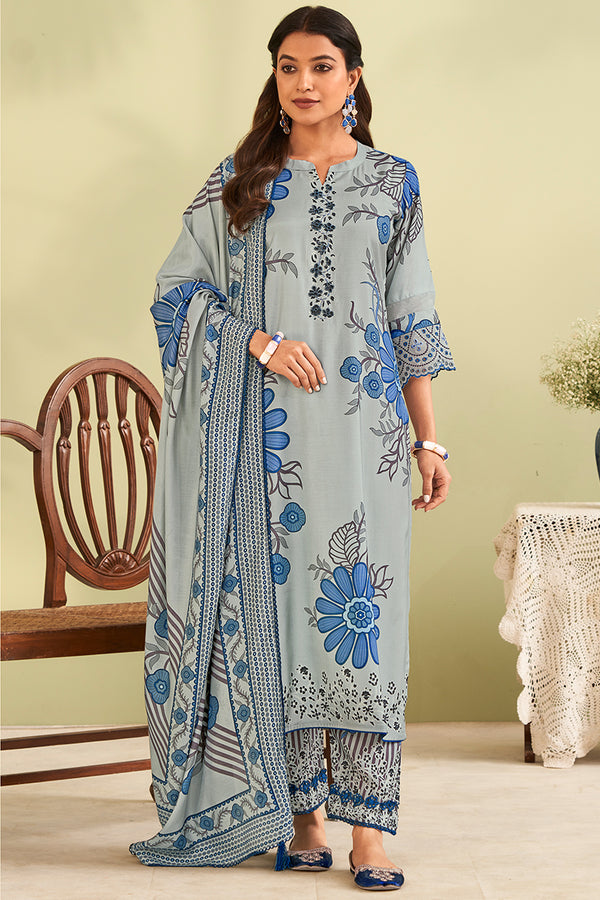 Premium Pure Monga Silk Digital Print Handwork Salwar Suit