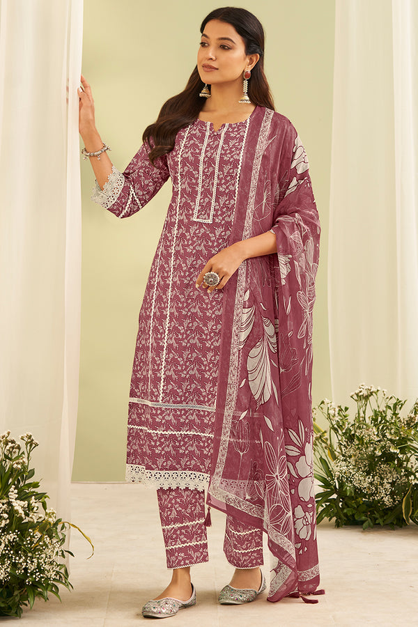 Superior Cotton Block Printed With Laces Salwar Suits