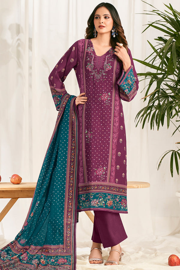 Pure Mul Chanderi Digital Printed Handwork Salwar Suit