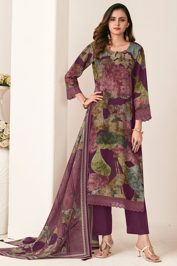 Pure Mul Chanderi Digital Print With Handwork Salwar Suit