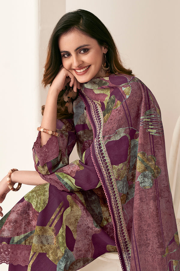 Pure Mul Chanderi Digital Print With Handwork Salwar Suit