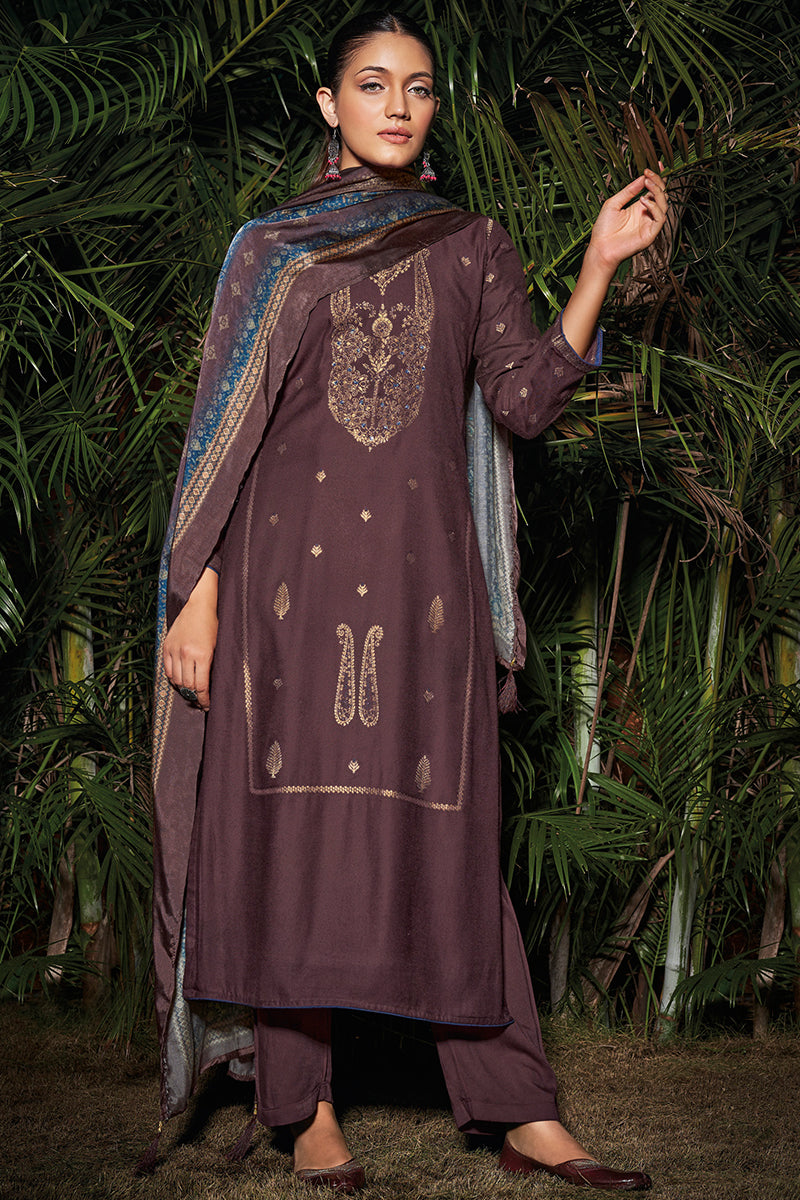 Sarang Pure Meena Woven Pashmina Salwar Suit Design 1053