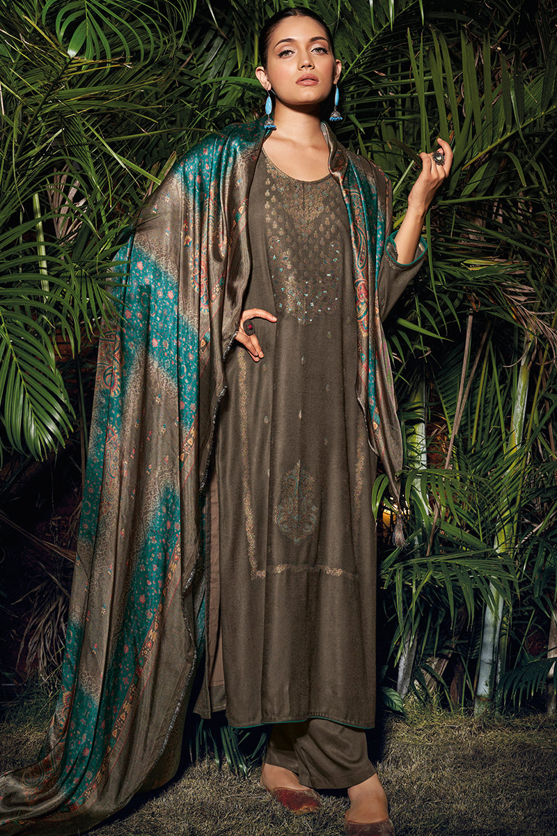 Sarang Pure Meena Woven Pashmina Salwar Suit Design 1056