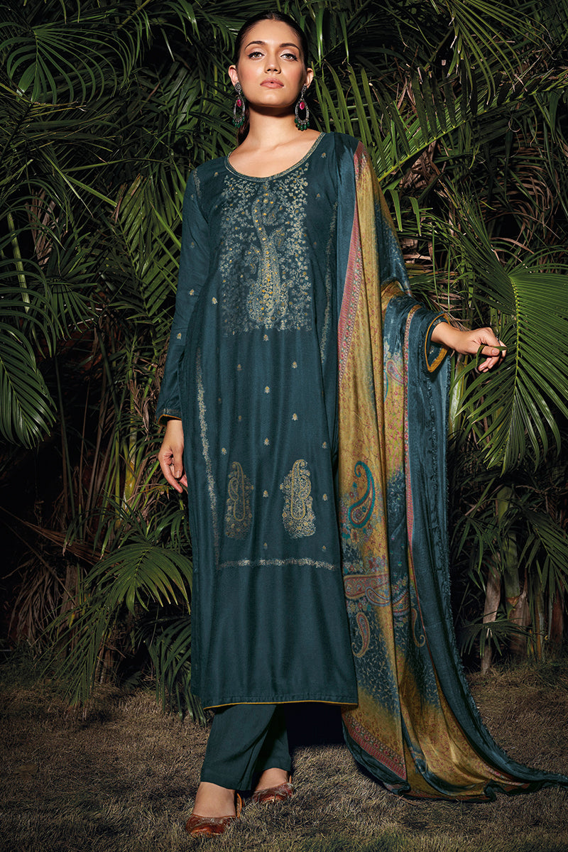 Sarang Pure Meena Woven Pashmina Salwar Suit Design 1057