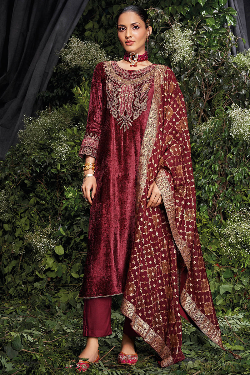 Saanjh Pure Silky Velvet Salwar Suit Design 1071