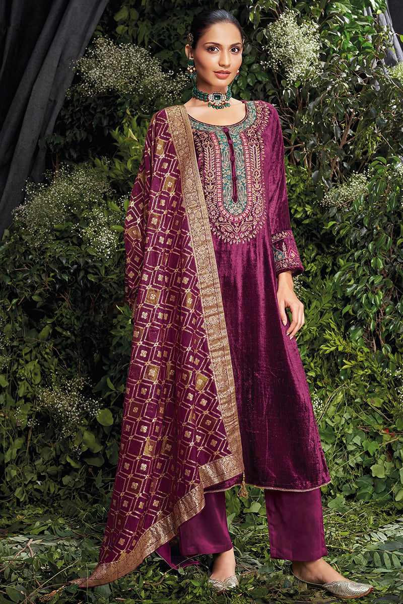 Buy Shae by SASSAFRAS Women Purple & Gold-Toned Bell Sleeves Velvet Kurta -  Kurtas for Women 15956932 | Myntra