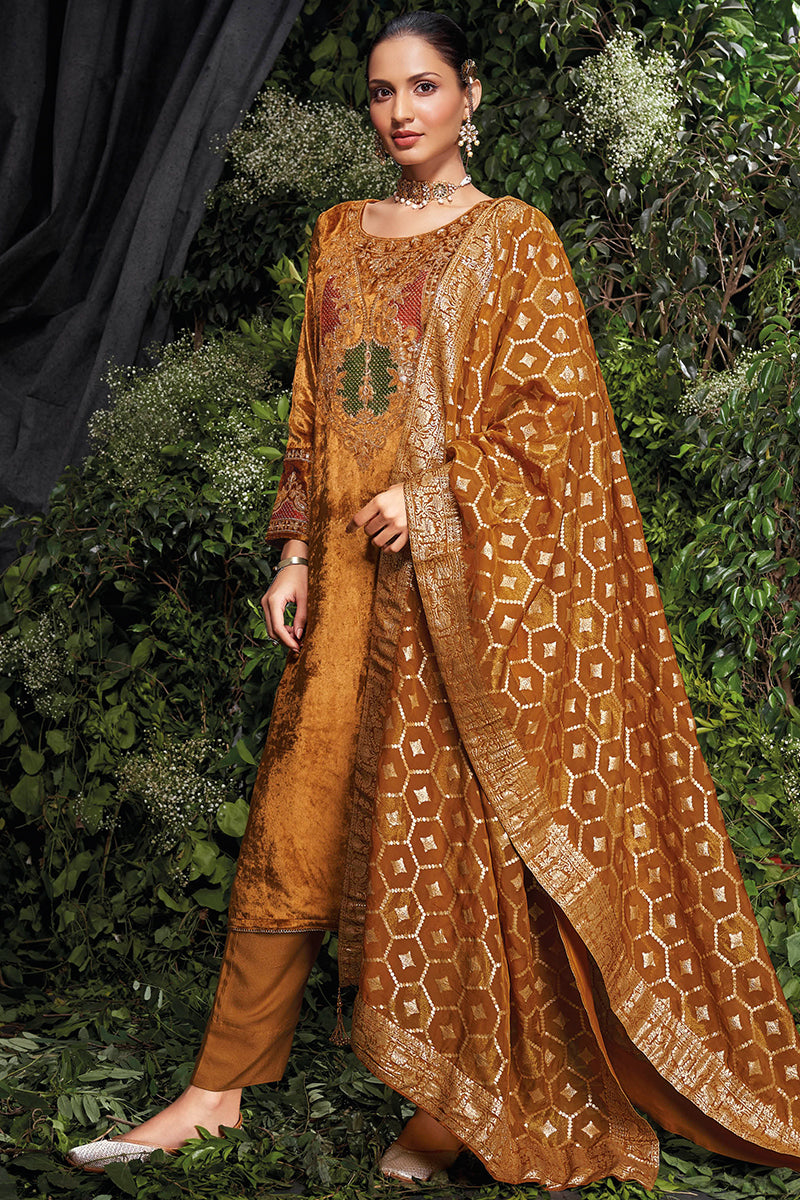 Saanjh Pure Silky Velvet Salwar Suit Design 1074