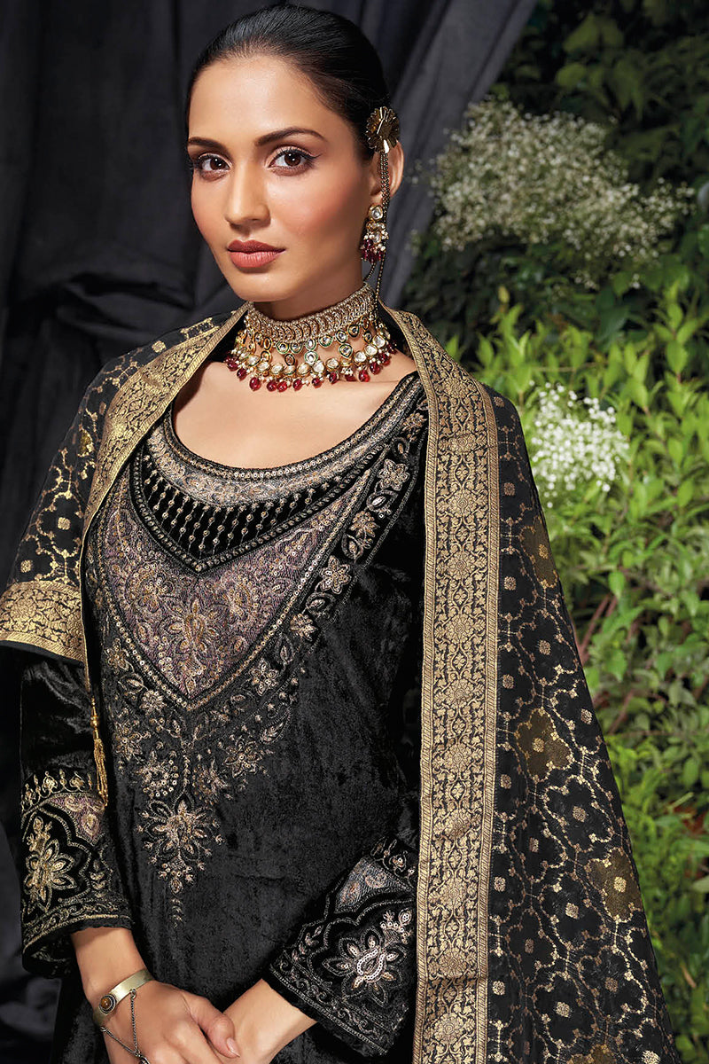 Saanjh Pure Silky Velvet Salwar Suit Design 1076