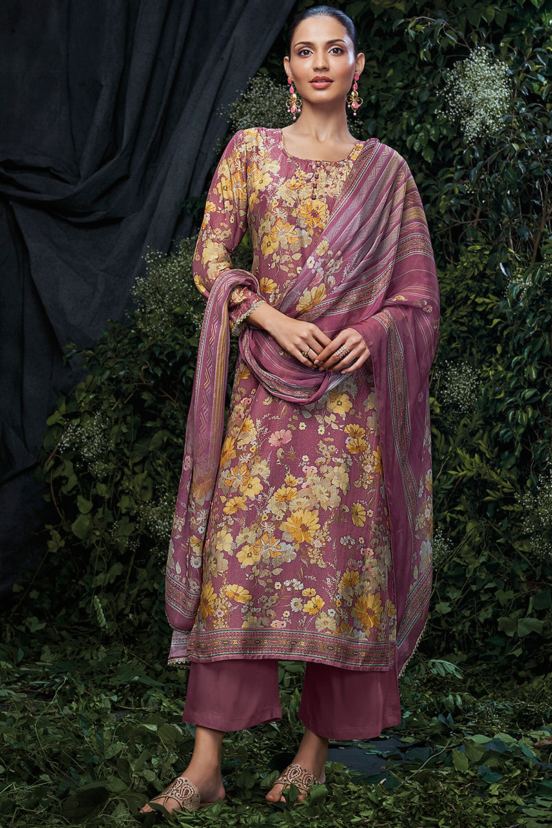Arisa Pure Bemberg Rose Silk Salwar Suit Design 1086