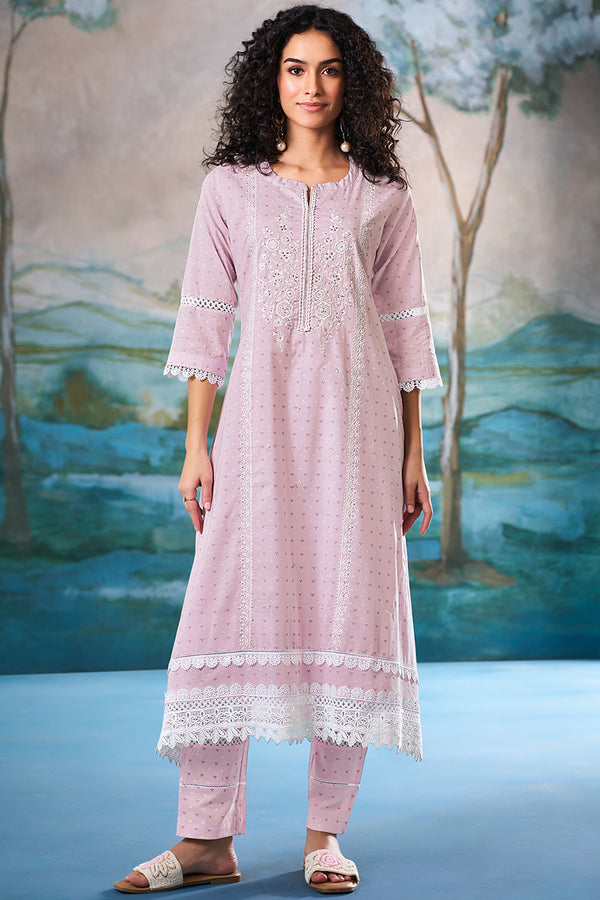 Superior Cotton Print Embroidered Purple Co-Ord Set