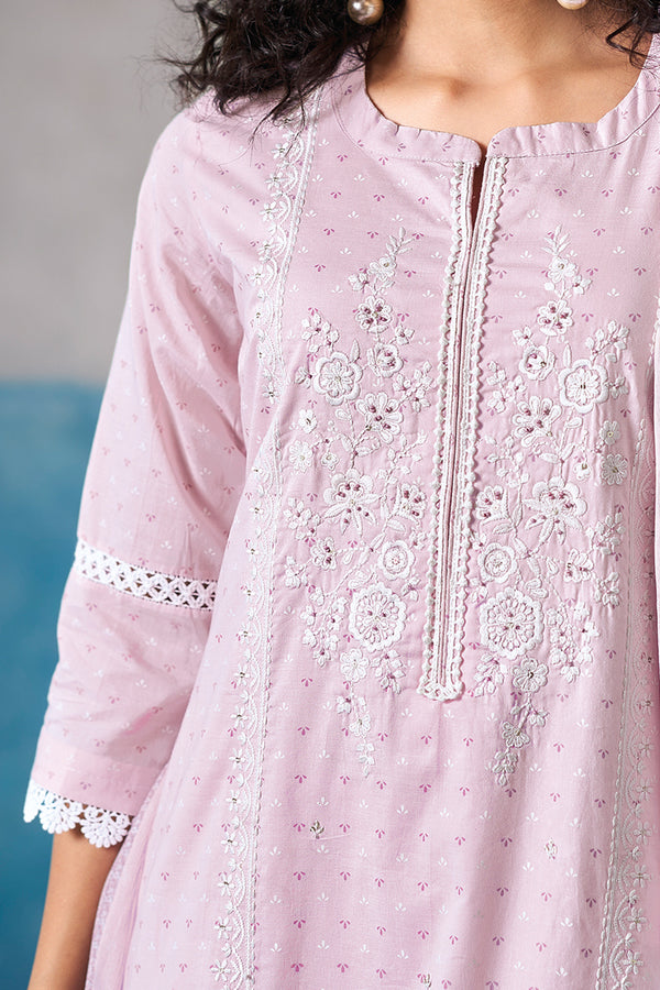 Superior Cotton Print Embroidered Purple Co-Ord Set