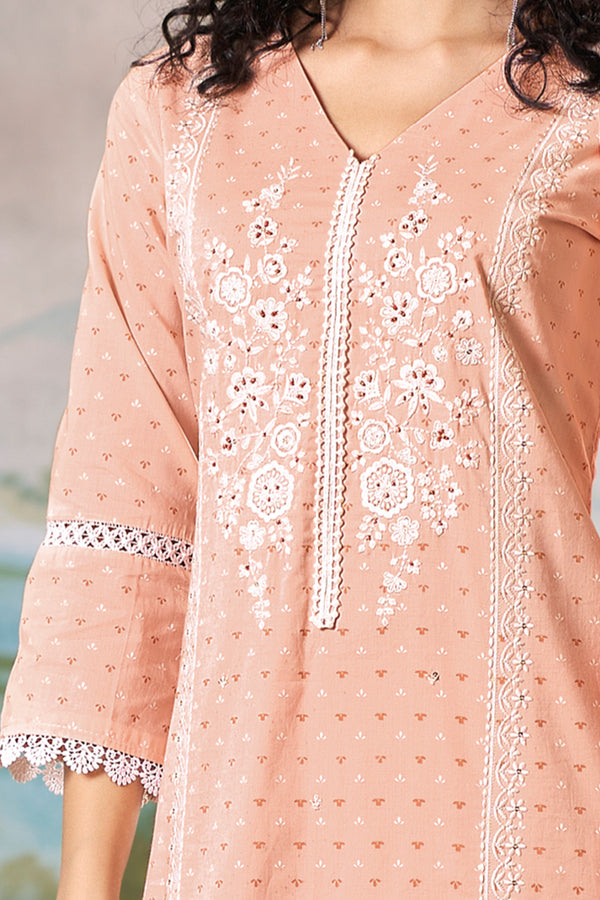 Superior Cotton Print Embroidered Orange Co-Ord Set