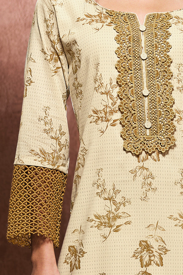 Superior Cotton Block Print With GPO Laces Beige Co-Ord Set