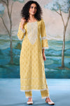 Superior Cotton Block Print Embroidered Yellow Co-Ord Set