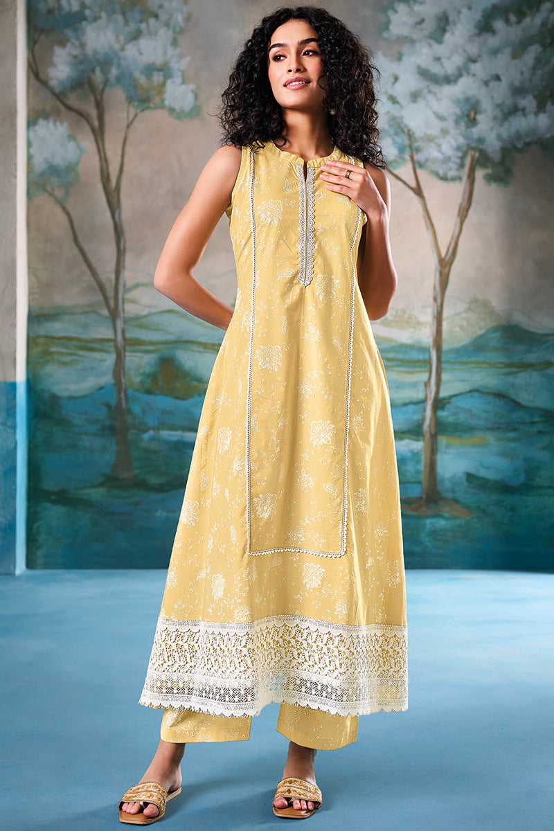 Superior Cotton Block Print Yellow Co-Ord Set