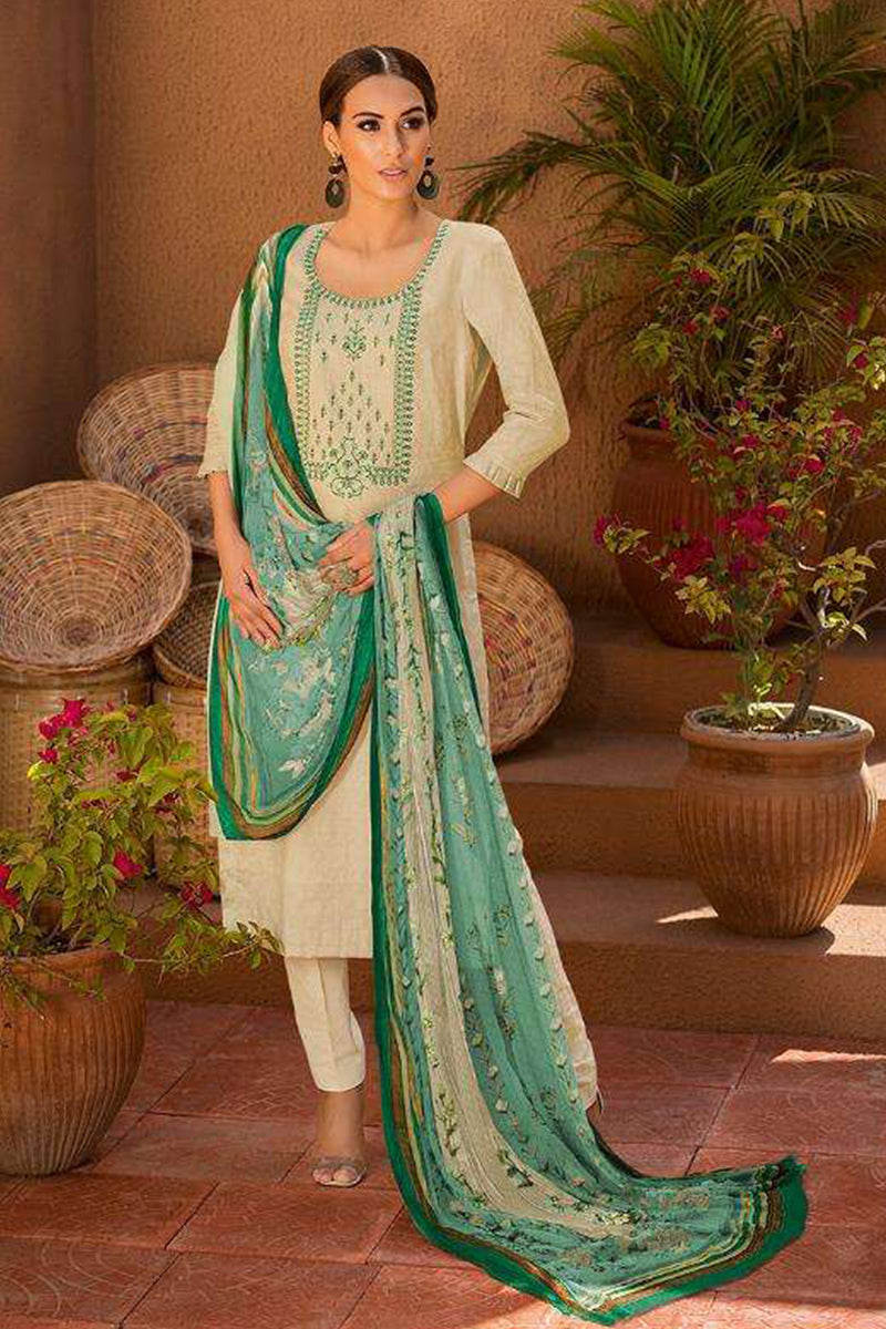 Green Printed Pant Style Salwar Suit In Viscose 4273SL04