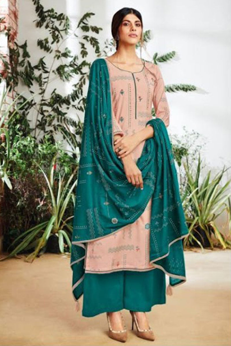 Lovely Pink & White Rayon With Moti Beads Work Printed New Salwar suit  Design Online - RJ Fashion