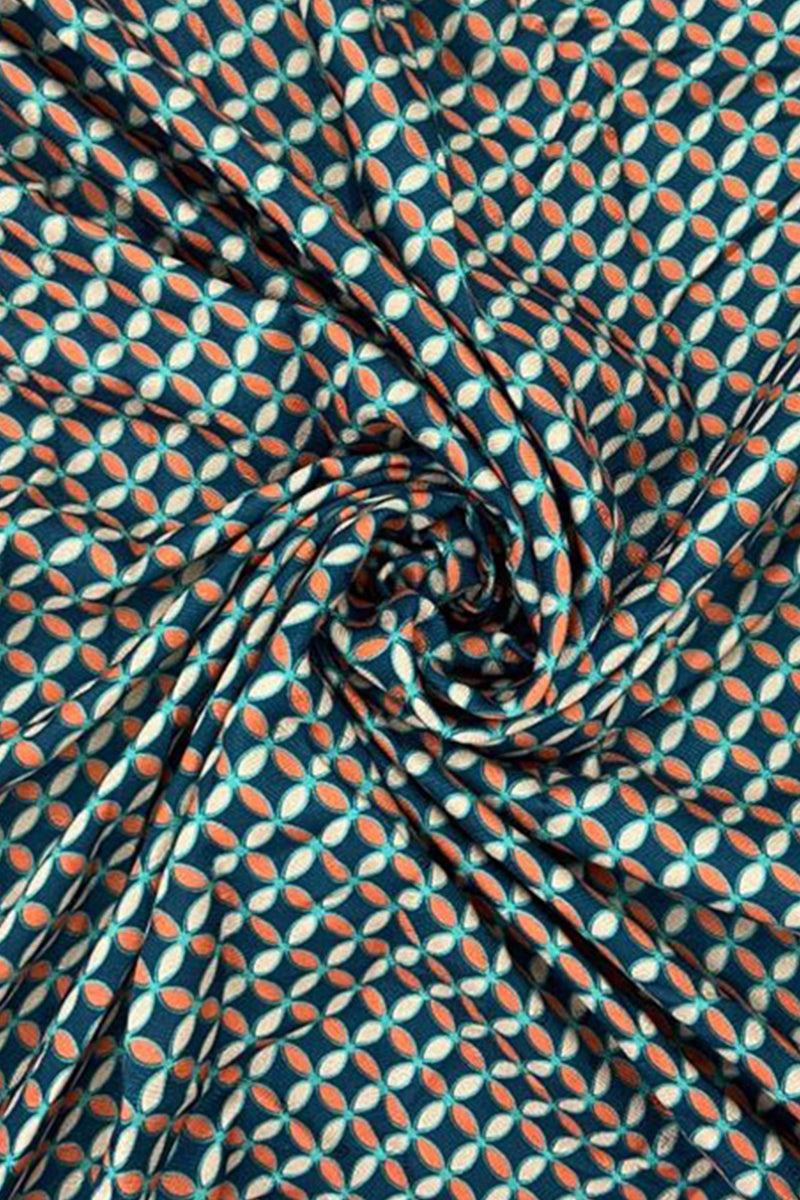 Dark Green Geometry Overlapping Circles Digital Printed Pashmina Wool Fabric