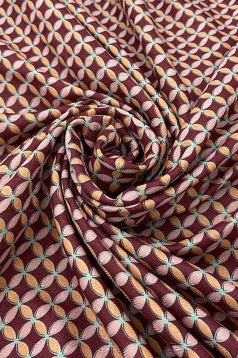 Maroon Geometry Overlapping Circles Digital Printed Pashmina Wool Fabric