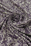 Geometric Grid Lines Digital Print on Purple Pashmina Wool Fabric