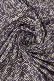 Geometric Grid Lines Digital Print on Purple Pashmina Wool Fabric