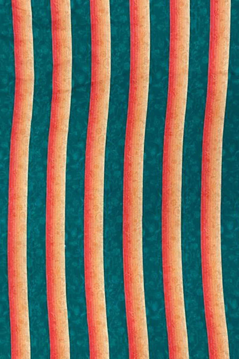 Green-Yellow All Over Stripes and Flower Digital Printed Pashmina Wool Fabric