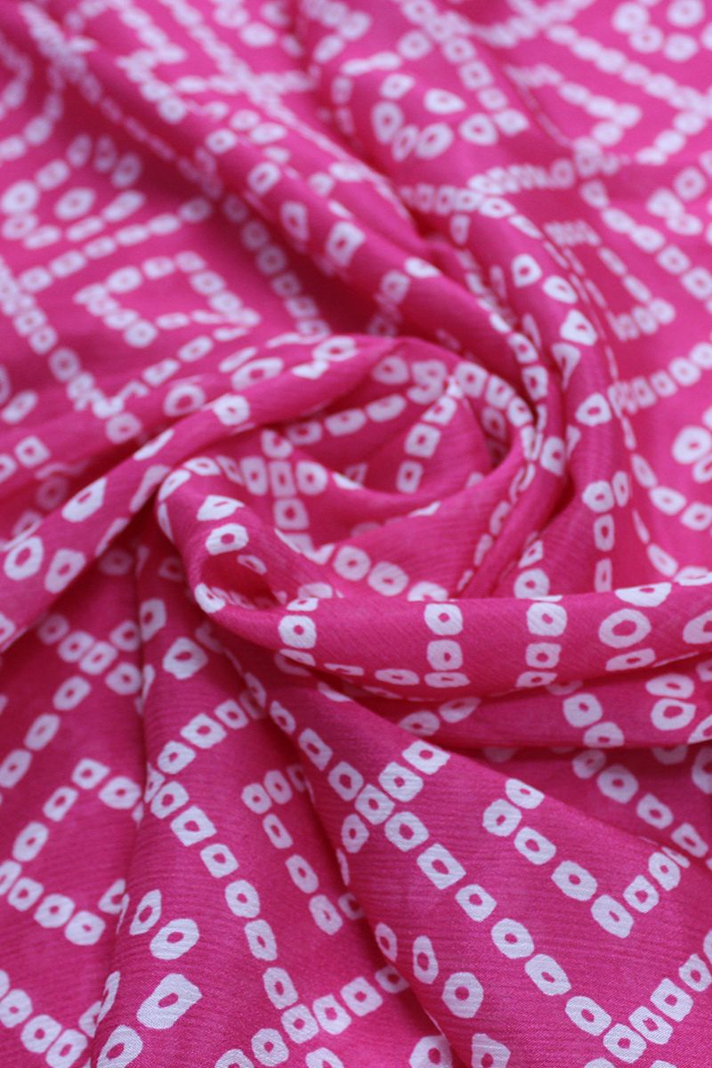 Pink Viscose Chinon Bandhani Box Digital Printed Fabric