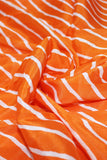 Orange Viscose Chinon Stripes Digital Printed Fabric