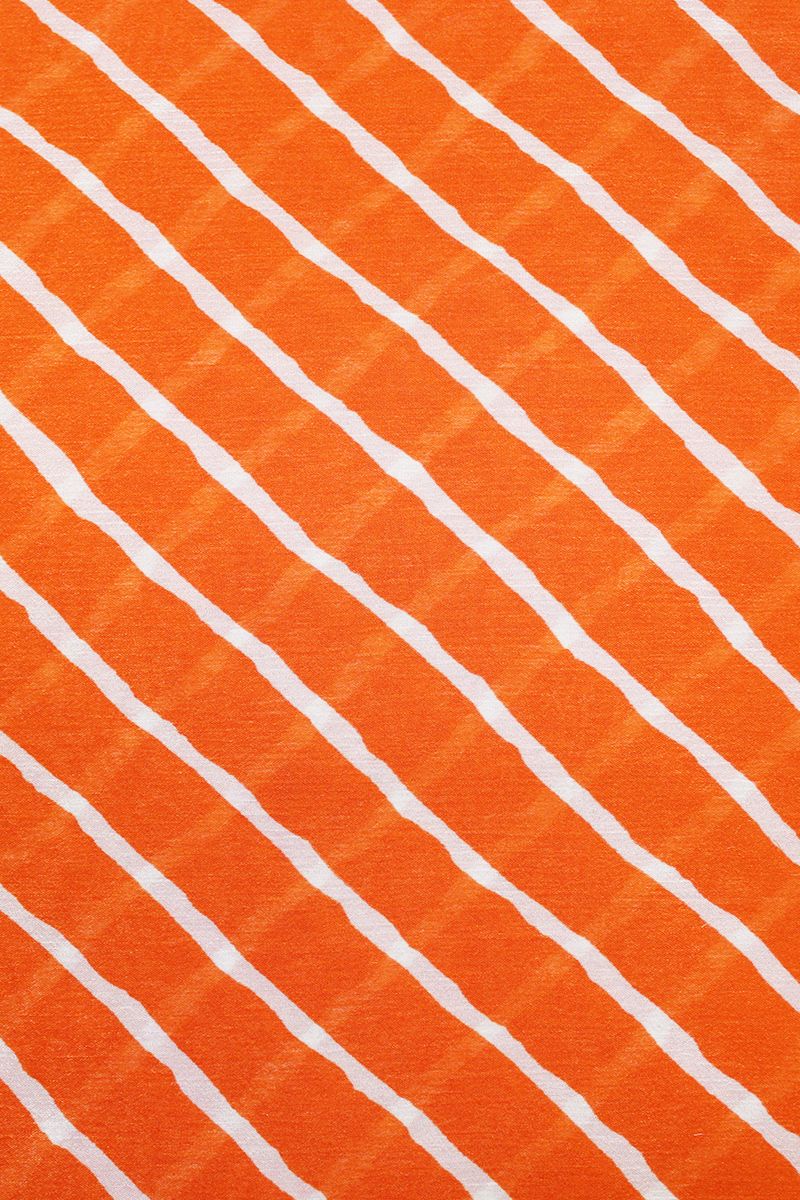Orange Viscose Chinon Stripes Digital Printed Fabric